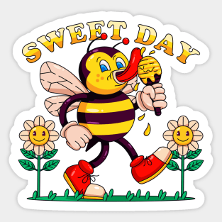 Sweed day, retro cartoon of bees eating honey Sticker